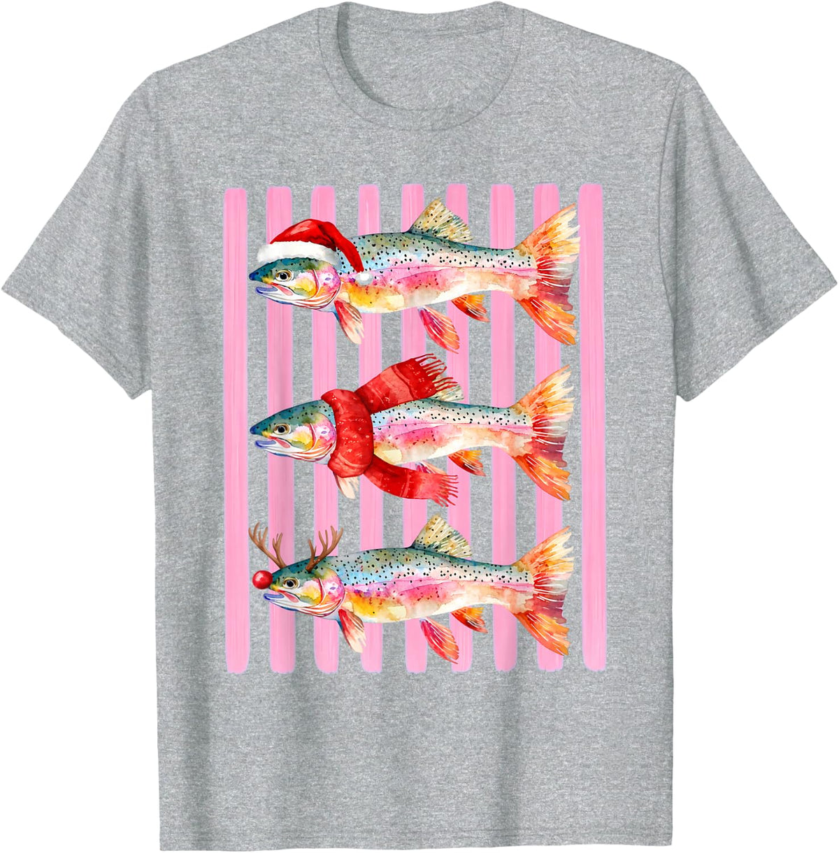 Trout Fish Merry Christmas Merry Fishmas Xmas Fish Lover T-Shirt - Heather Grey
