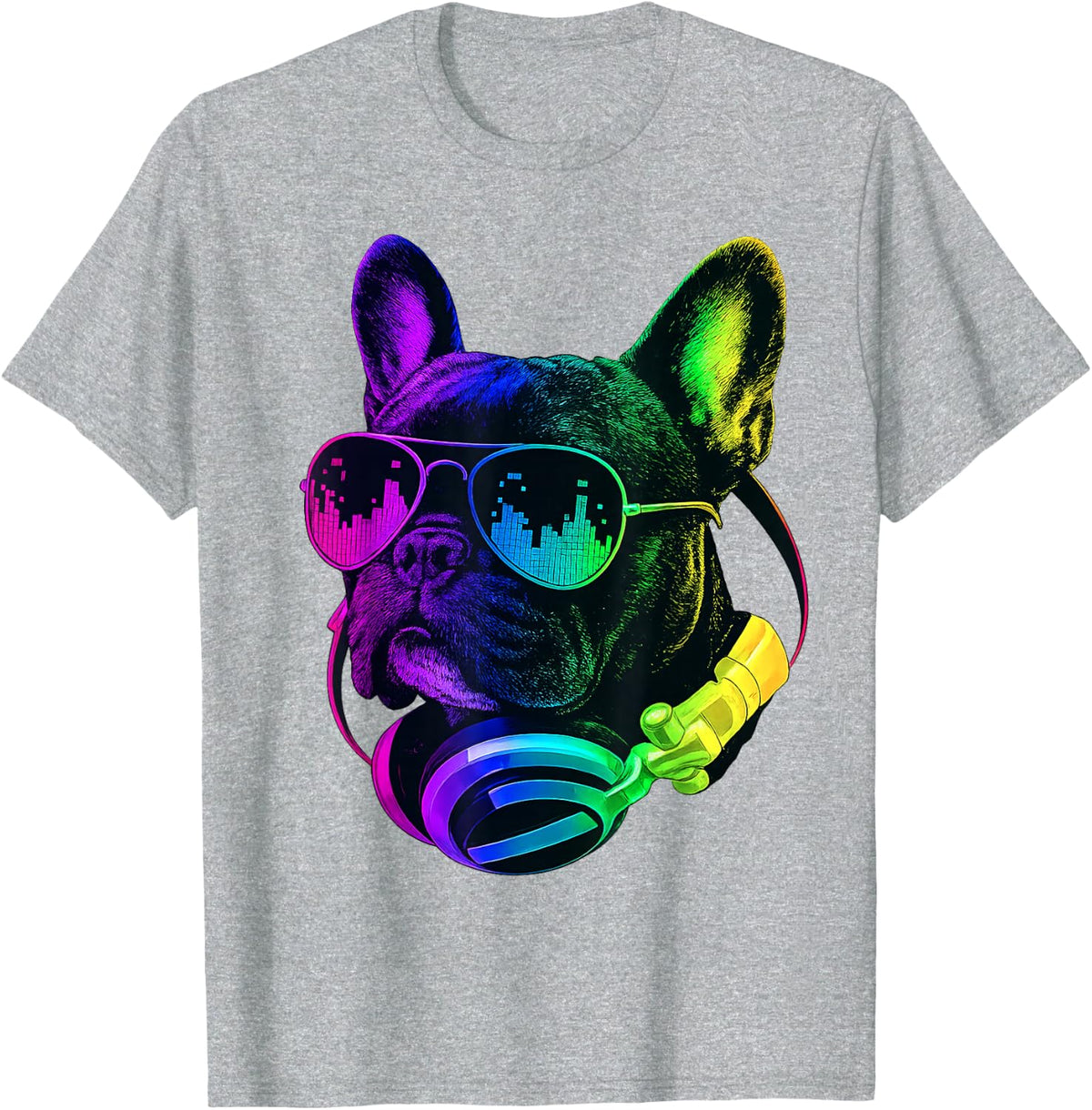 French Bulldog DJ Headphones Retro Music Dog Lover T-Shirt - Heather Grey