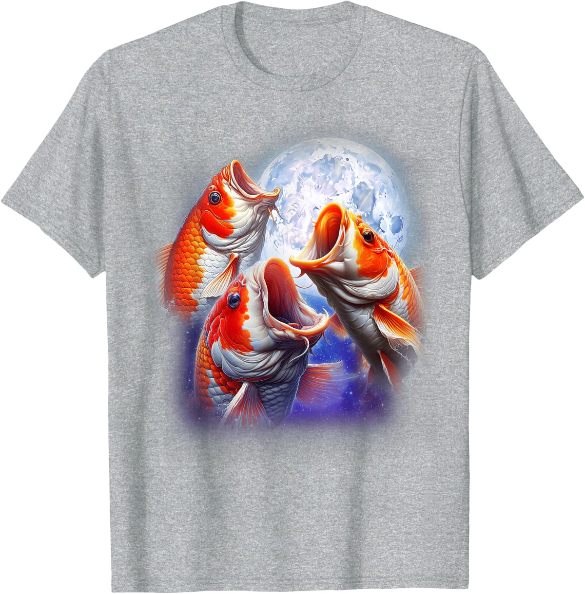 3 Koi Fish Howling At The Moon Funny Koi Carp Fish Keeper T-Shirt - Heather Grey