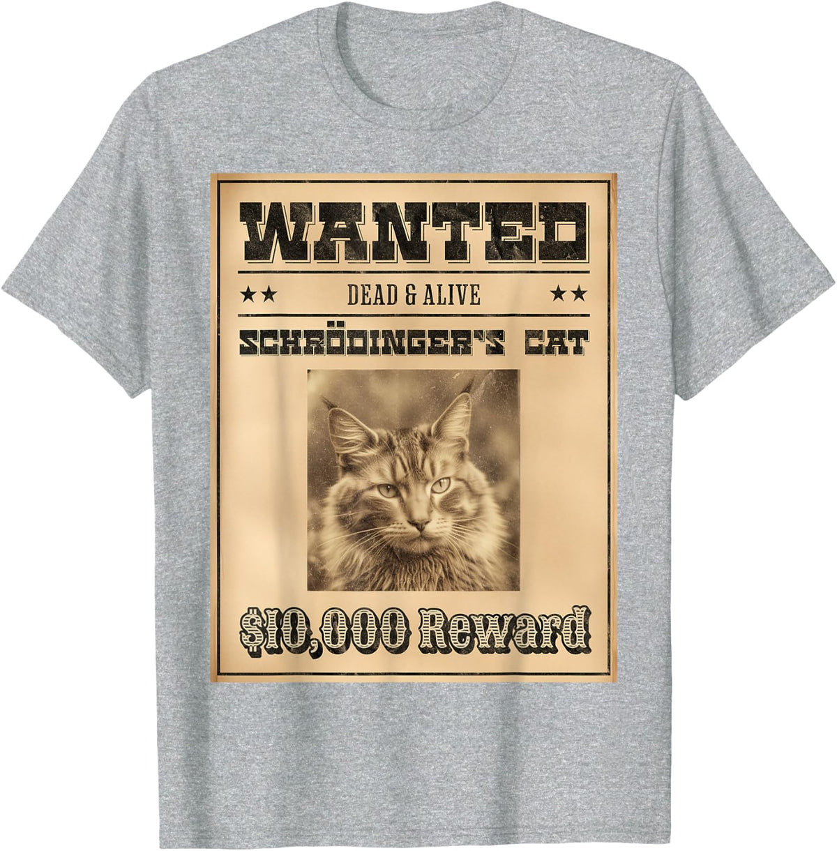 Funny Physics Joke Wanted Schrodinger's Cat Dead and Alive T-Shirt - Heather Grey
