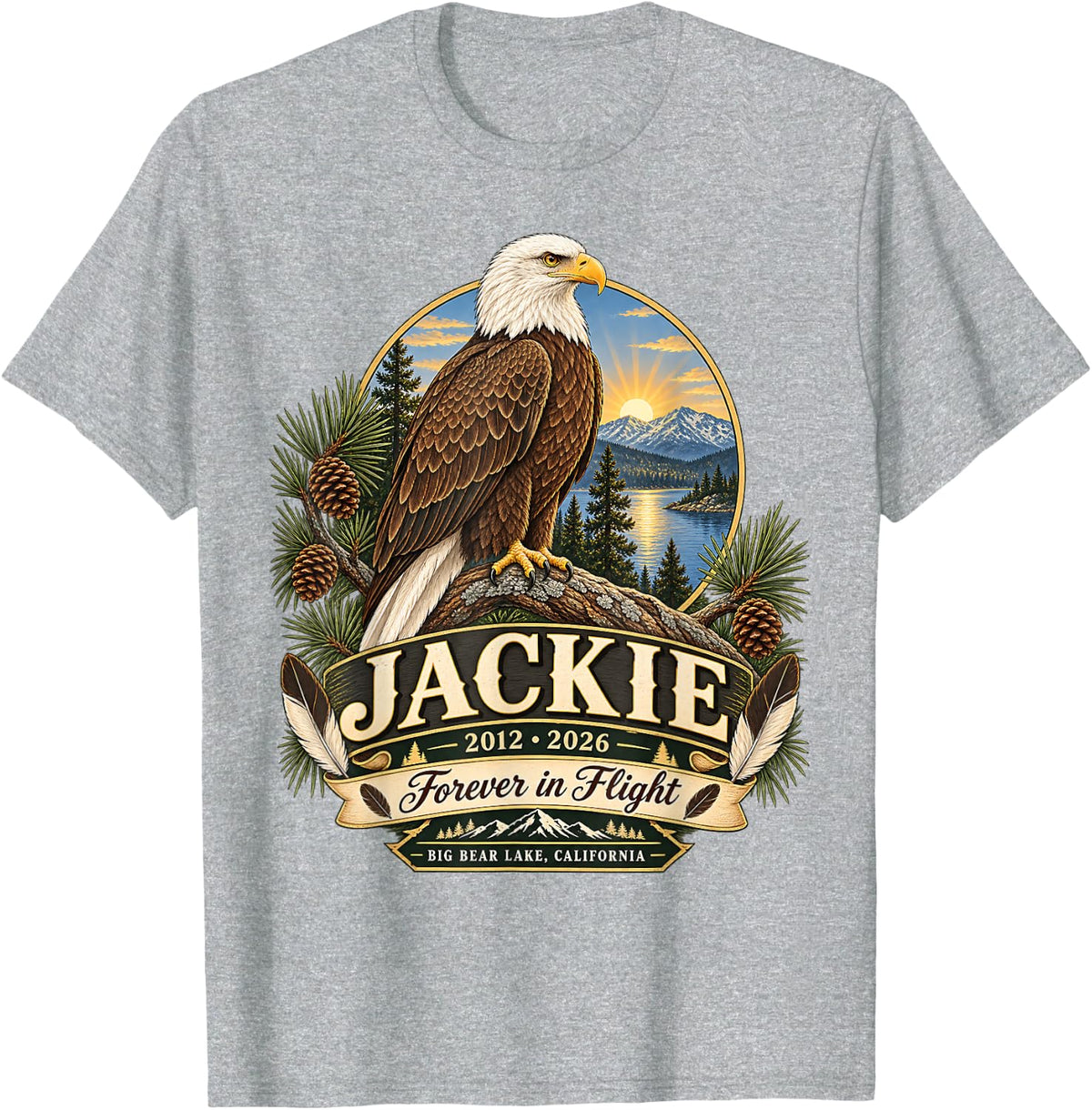 Jackie Big Bear Lake Bald Eagle Remembrance T-Shirt - Heather Grey