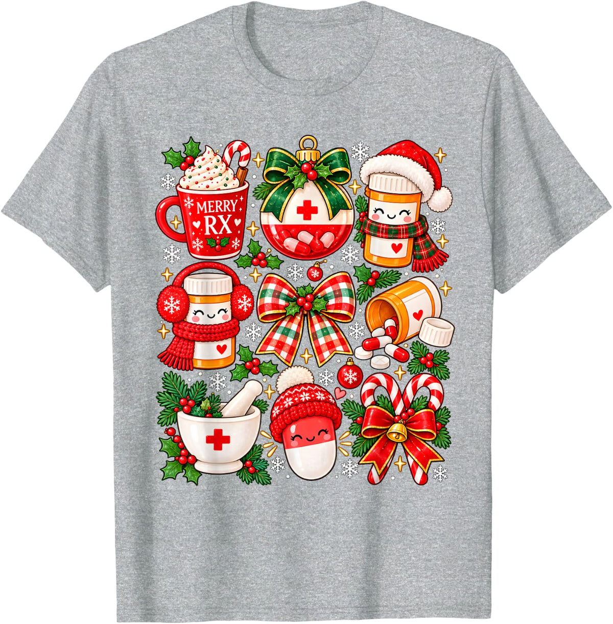 Christmas Pharmacy Tech Cute Pharmacist Xmas Pills Women T-Shirt - Heather Grey