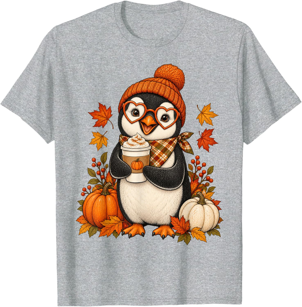Penguin Fall Autumn Season Pumpkin Spice T-Shirt - Heather Grey