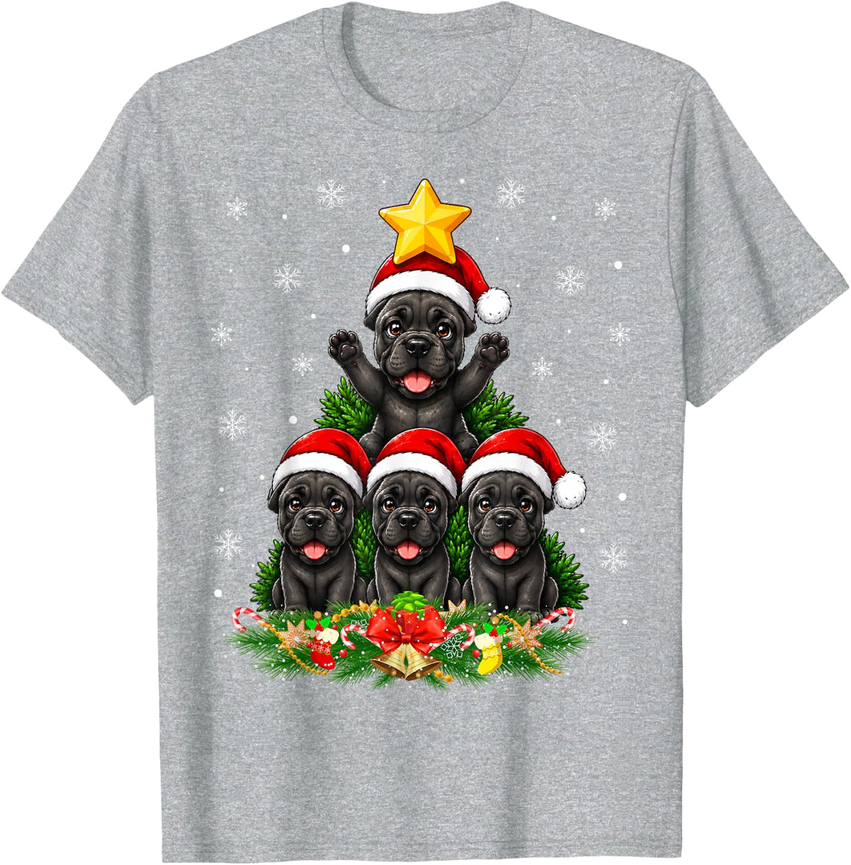 Cute Cane Corso Dog Christmas Tree Festive Xmas T-Shirt - Heather Grey